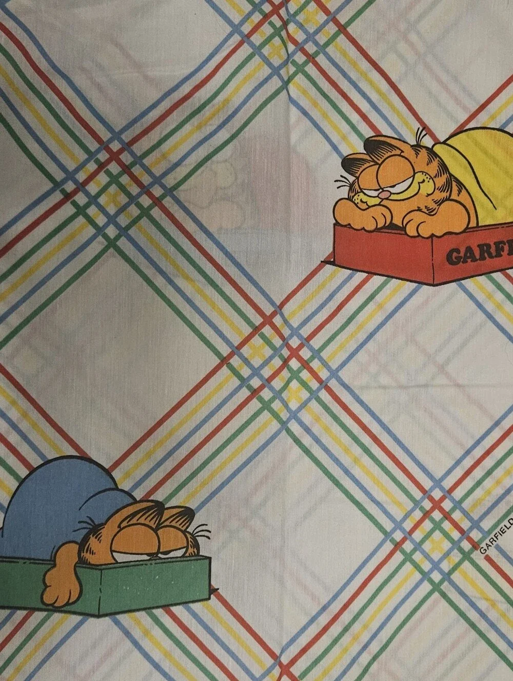 Vintage 1980's Garfield The Cat Twin Fitted Sheet By Marlborough Jim Davis